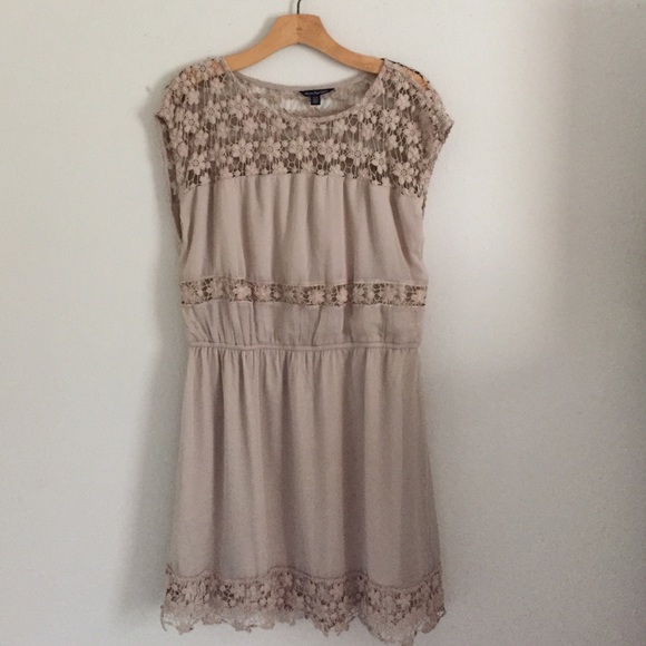 Tan Lace/Crochet Flower Dress