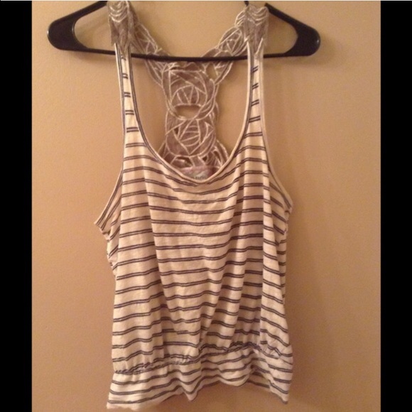 White and Blue striped razor back tank. - Picture 2 of 2
