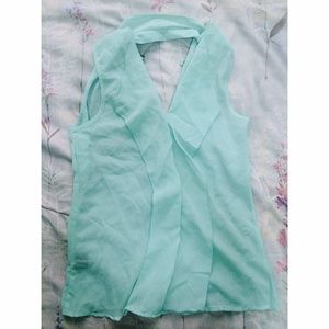 Mint cut out sleeveless chiffon blouse