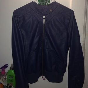 blue leather jacket