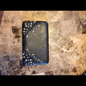 Rhinestone black leather wallet
