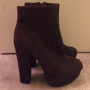 Faux brown suede booties