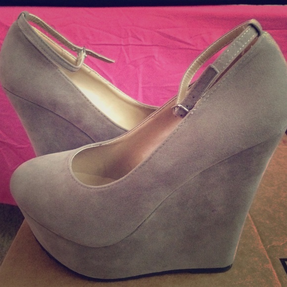 Taupe Ankle Strap Wedge Shoes