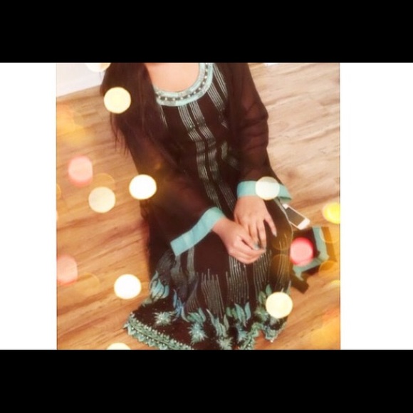 Blue, silver, and black Pakistani outfit