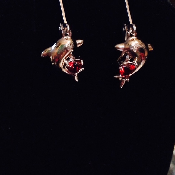 Jewelry - 925 Sterling Silver  dolphin earrings Garnet stone