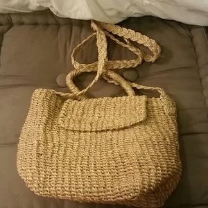 Brown straw crossbody  purse