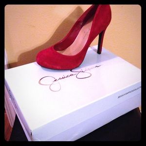 Jessica Simpson red suede heels.