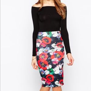 Midi dress with poppy print skirt