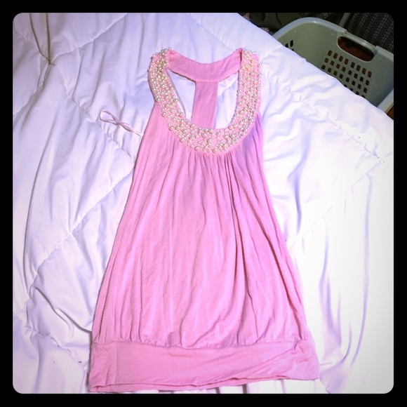 Pink beaded dressy tank top