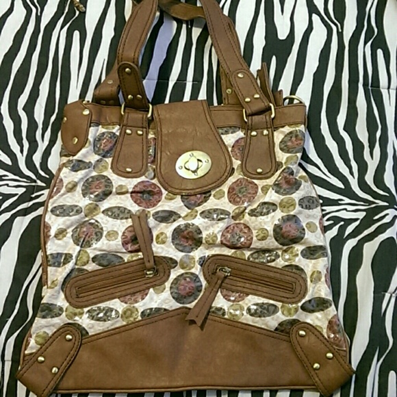 Brown and olive color handbag