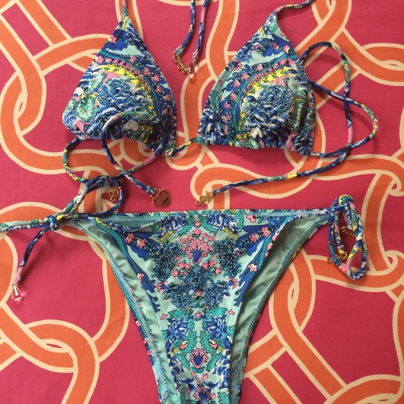 Juicy couture blue sequined string bikini like new