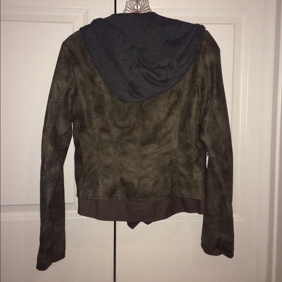 Leather Jacket with gray hood - Picture 2 of 2