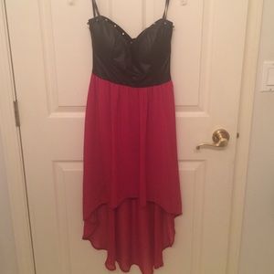 Red & black high low dress.