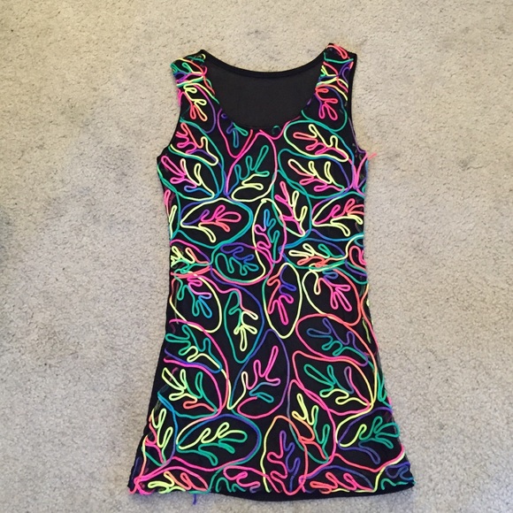 Brand new sexy neon rainbow sheer back dress