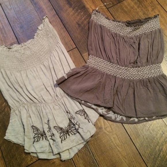Cute brown/tan embroidered strapless tops - Picture 3 of 4