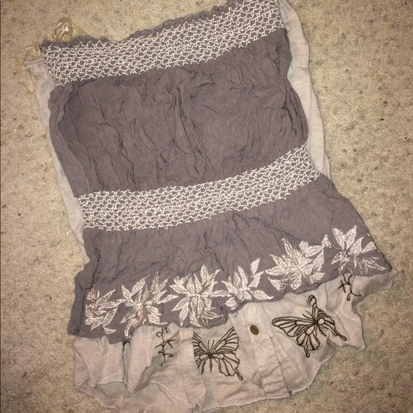 Cute brown/tan embroidered strapless tops - Picture 4 of 4