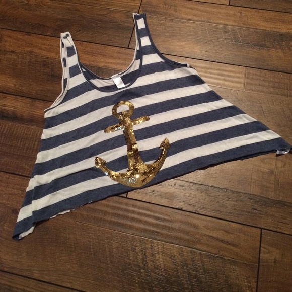 Striped nautical gold sequin anchor tank - Picture 2 of 4