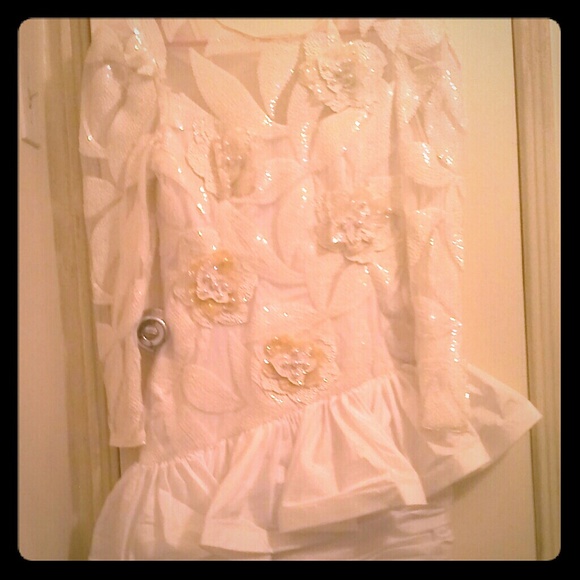 Vintage 1980's sequin gown in various whites.