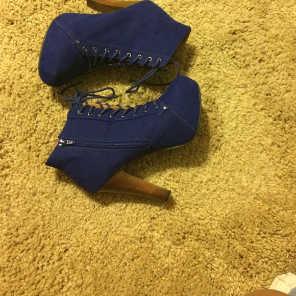 Blue lace up booties