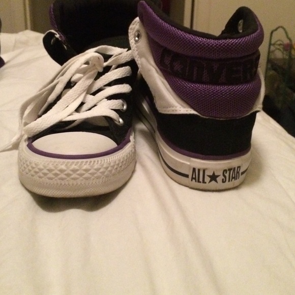Converse black and purple high tops OBO