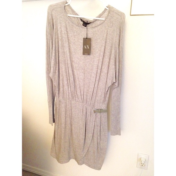 light grey belted sweater dress