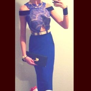 Electric blue slim fit ankle length elegant dress