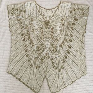 White Butterfly Top w/Olive Stitching (One Size)