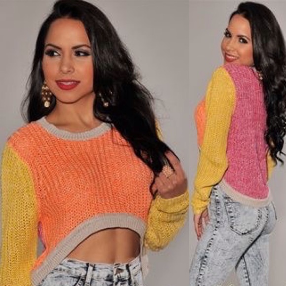 💥NWOT💥 Orange Color-Block High-Low Knit Sweater - Picture 2 of 4