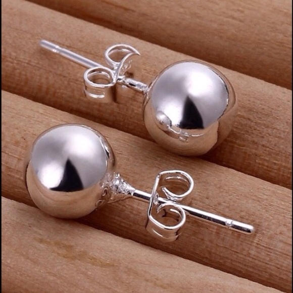 925k sterling silver ball earrings - Picture 2 of 3