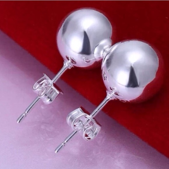925k sterling silver ball earrings - Picture 3 of 3