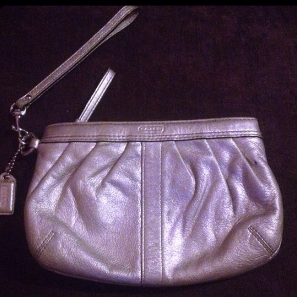 Metallic Silver Coach Wristlet