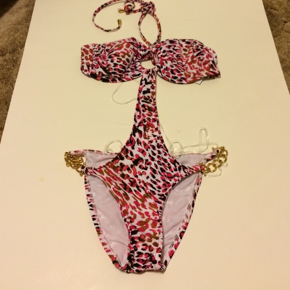 BEBE Monokini swimsuit with metal details