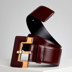 Escada // Vintage Brown Leather 'E' Wide Belt