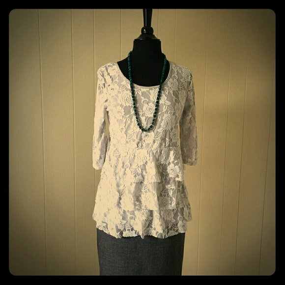 Grey Lace Tiered Blouse - Picture 1 of 3