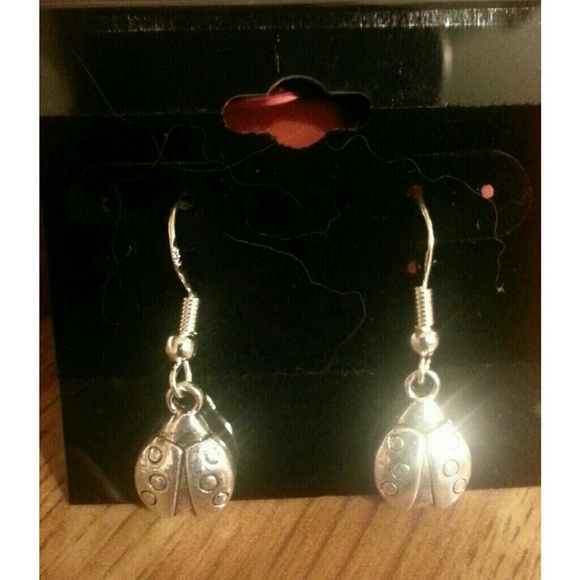 Silver Plated Ladybug Earrings - Picture 3 of 3
