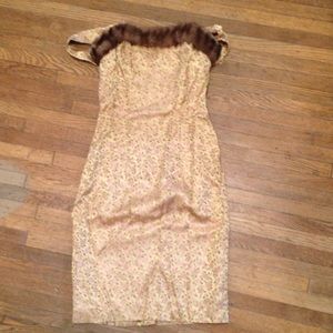 1960s Vintage sheath dress with fur trim, size 2