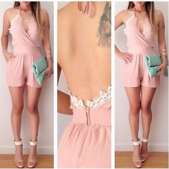 Cute pink romper with lace