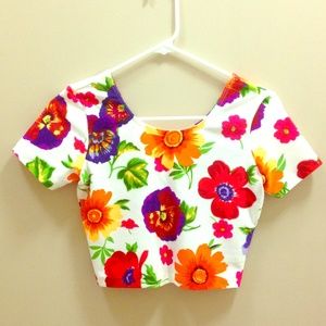 Floral Print Short Sleeve Crop Top