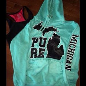 Green Michigan hoodie WITH black tank.