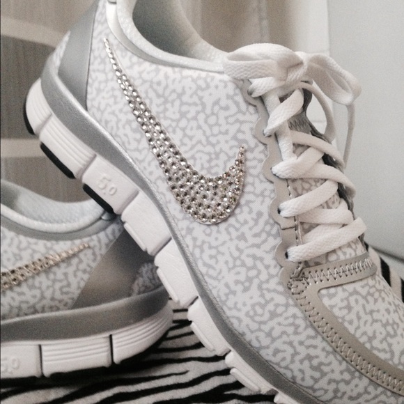 Nike Shoes - NIKES {5.0 Free} ~Swarovski" Crystals/ Silver/Wht