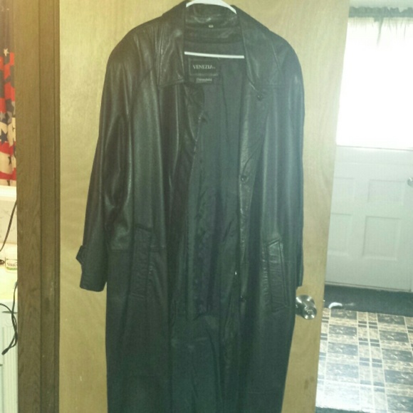 Long black leather jacket