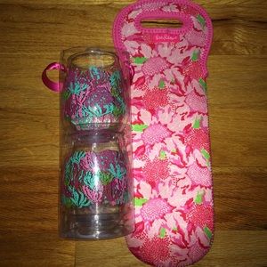 Lilly Pulitzer wine glasses and wine tote!