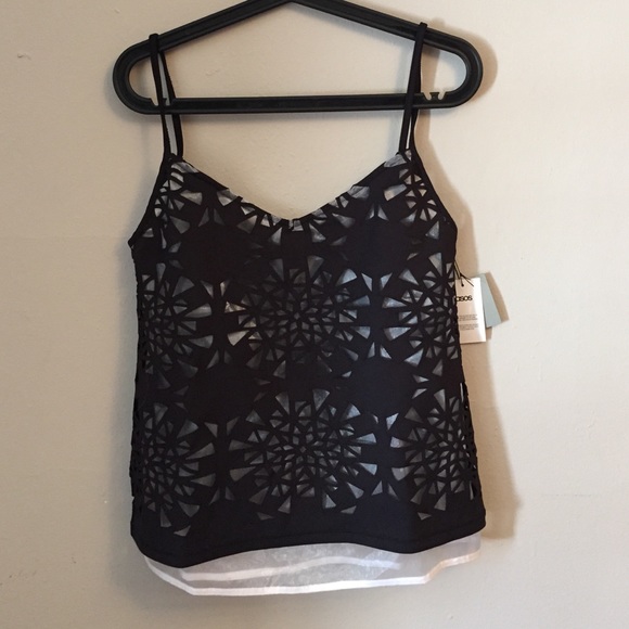Geometric black and silver tank top