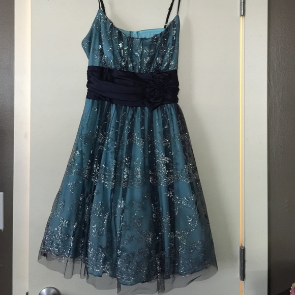 Teal and navy with silver flowers