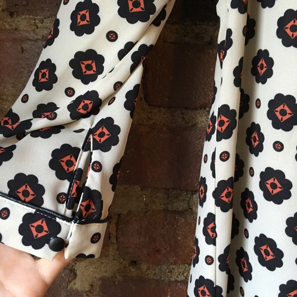 Print top with leather trimming - Picture 2 of 4