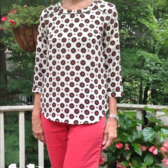 Print top with leather trimming - Picture 3 of 4