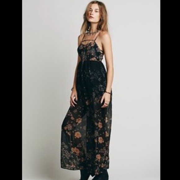 Free People Pants - 💜bundled Free People black floral jumpsuit
