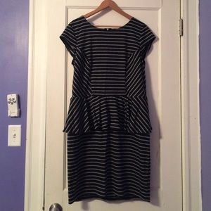 Peplum black and gray striped dress