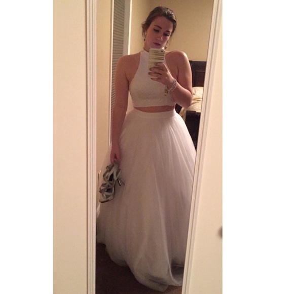 White two piece prom dress