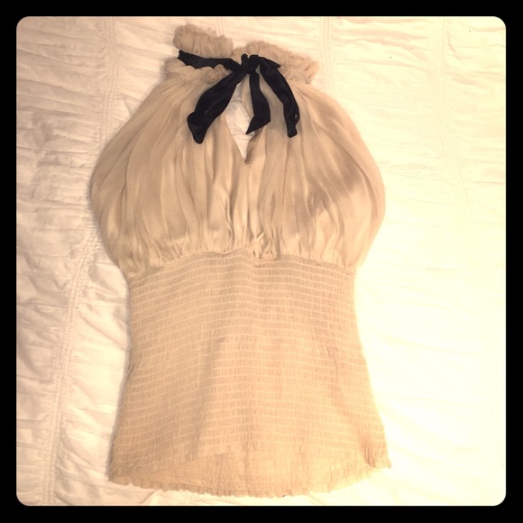 Bebe Halter Top with Black Satin Bow around Neck